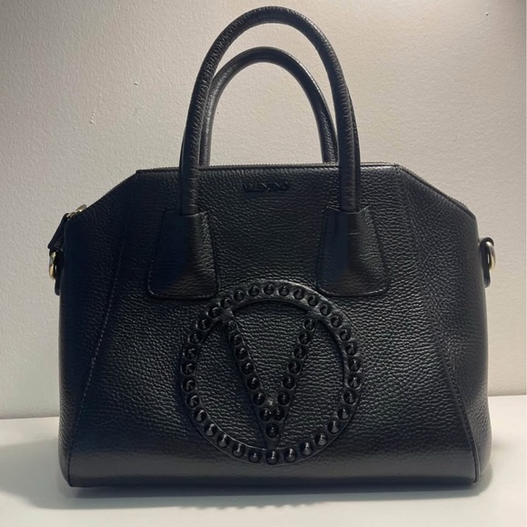 Valentino By Mario Valentino Handbags - VALENTINO Black Leather Satchel Elegant Travel Bag w detachable crossbody strap